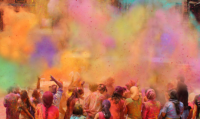 The bright and colourful paint throwing of the Holi festival, India