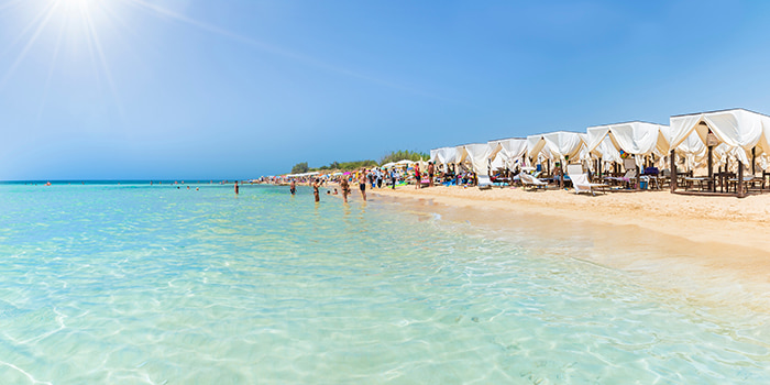 Beach view of Pescoluse Beach, Lecce province, Italy