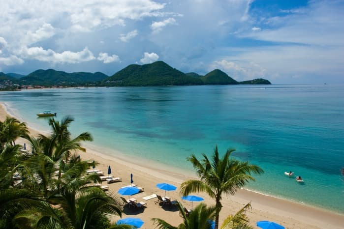 Crystal blue sea on the coast of St. Lucia from The Landings Resort and Spa