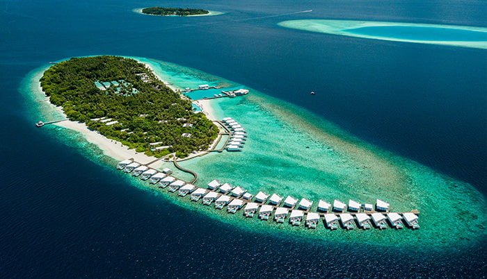 Aerial shot of Amilla Fushi, Maldives