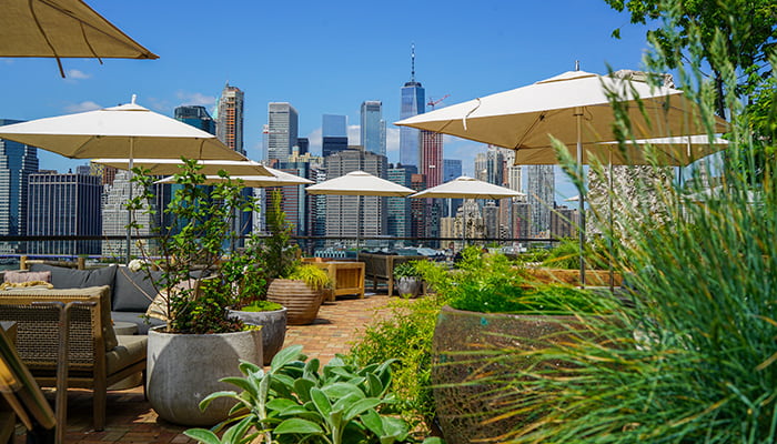 Rooftop lounge area at 1 Brooklyn Hotel, New York