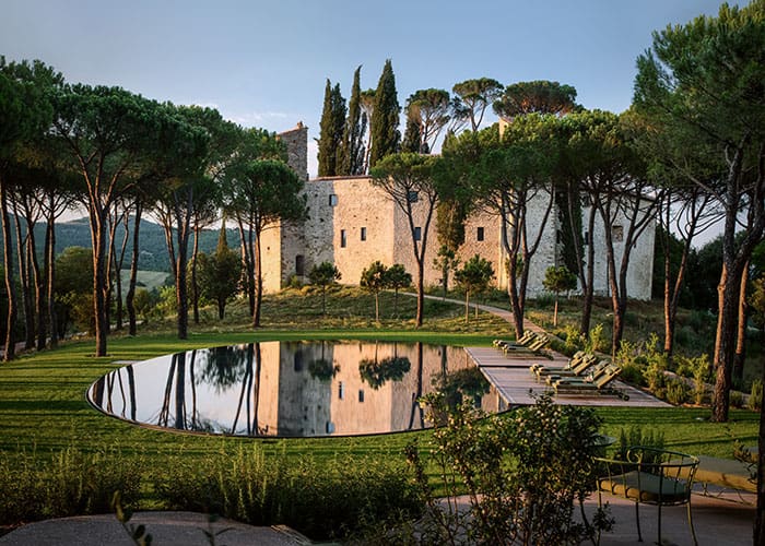 Outdoor swimming pool at Hotel Castello di Reschio, Italy