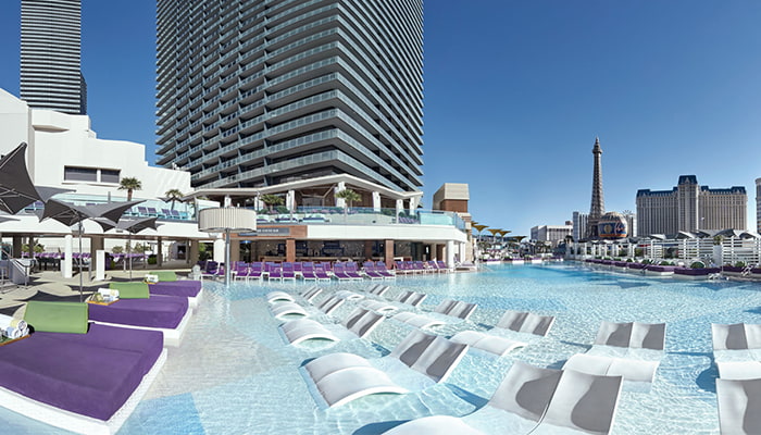 Rooftop pool area of the Cosmopolitan in Las Vegas, Nevada