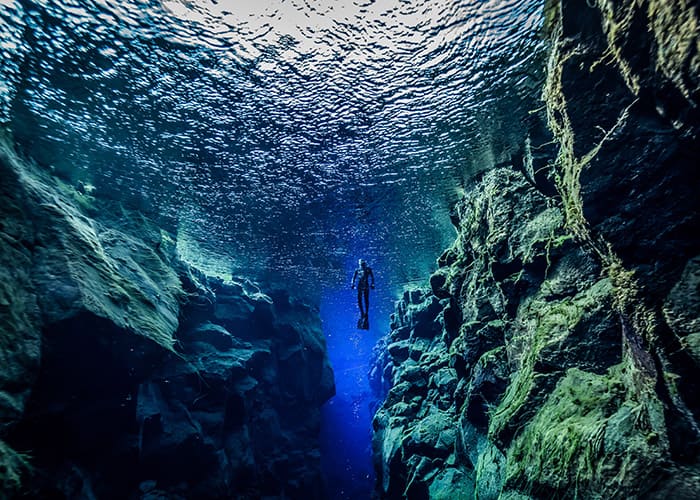 Underwater Lake Silfra in Thingvellir National Park, Iceland