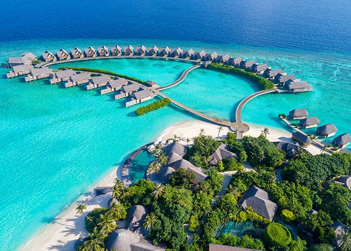 Aerial shot over Milaidhoo, Maldives