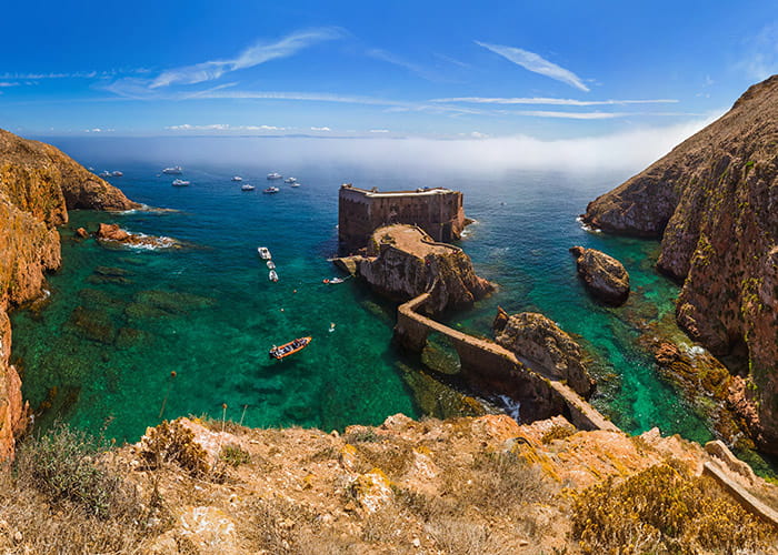 Old fortress with a long bridge on the Berlengas, Portugal