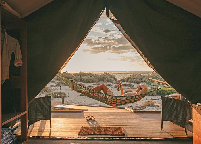 View from inside tent at Sal Salis Ningaloo Reef, Western Australia