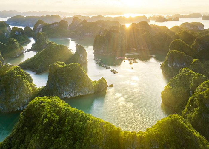 Aerial shot over cliffs, Vietnam