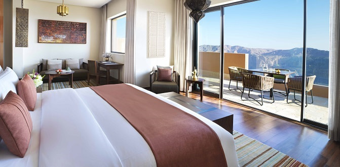 Bedroom with canyon view at Anantara Al Jabal Al Akhdar in Oman