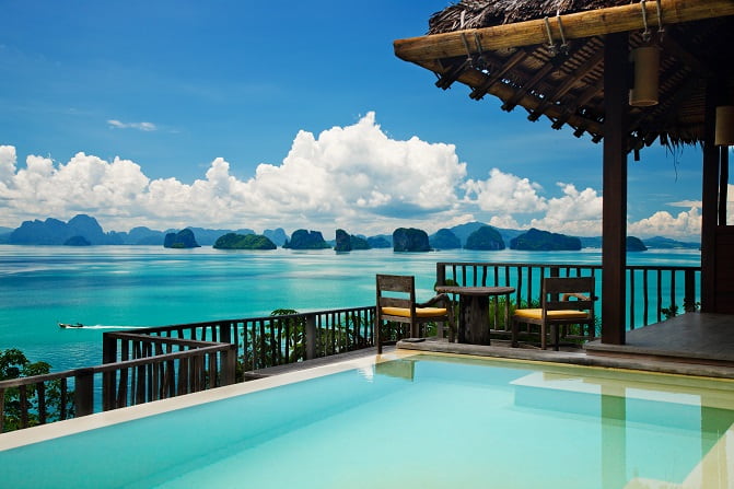 View from private infinity pool at Six Senses Yao Noi in Thailand
