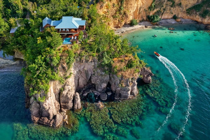 Ariel view of Secret Bay resort in Dominica