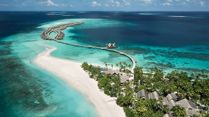 Aerial view of the JOALI resort in the Maldives.