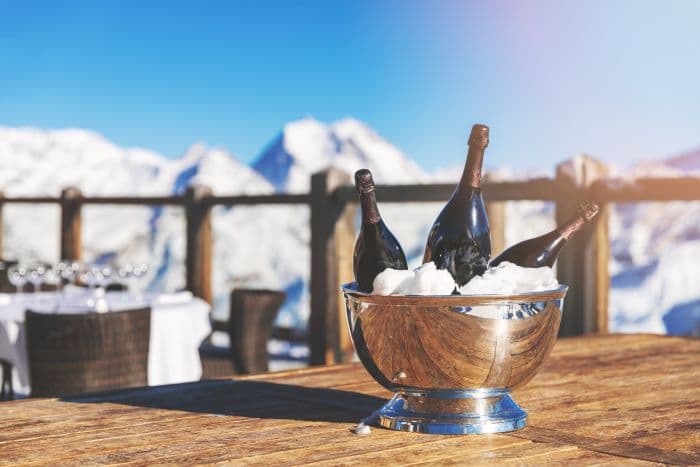 Exterior champagne on ice in the French Alps