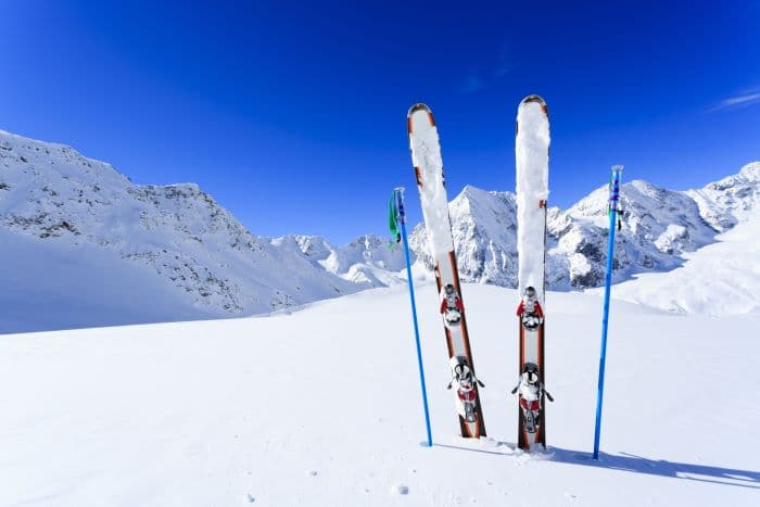 Exterior ski equipment in the snow
