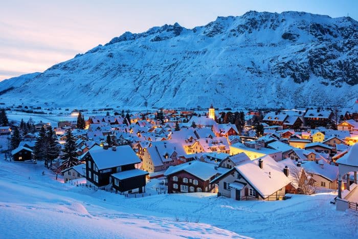 Exterior Megeve village evening