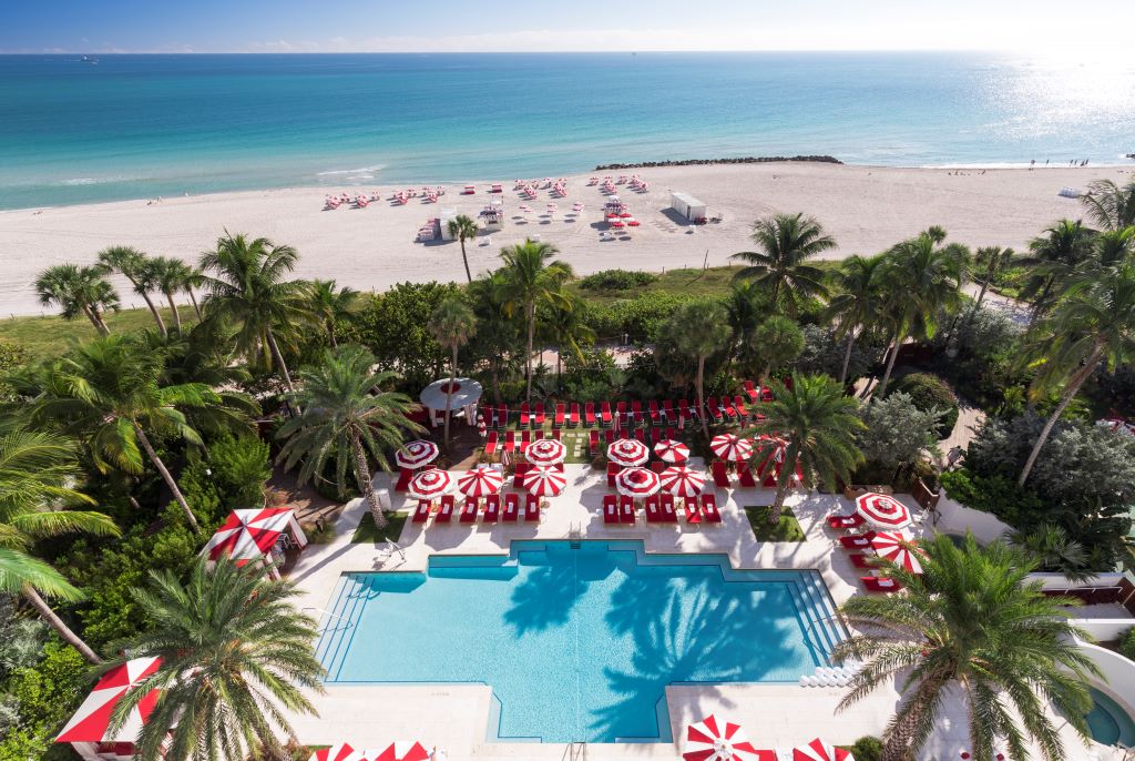 Pool area at Faena Hotel Miami Beach in Florida.